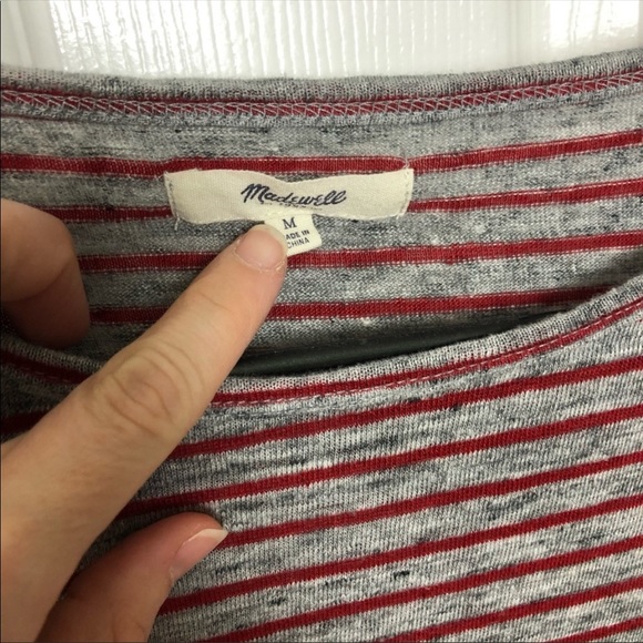 Madewell gray and red striped linen top. Sz Medium - Picture 2 of 7